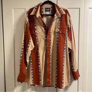 Vintage Wrangler Western Cowboy Long Sleeve Button Down Shirt Mens Size 3XT Tall